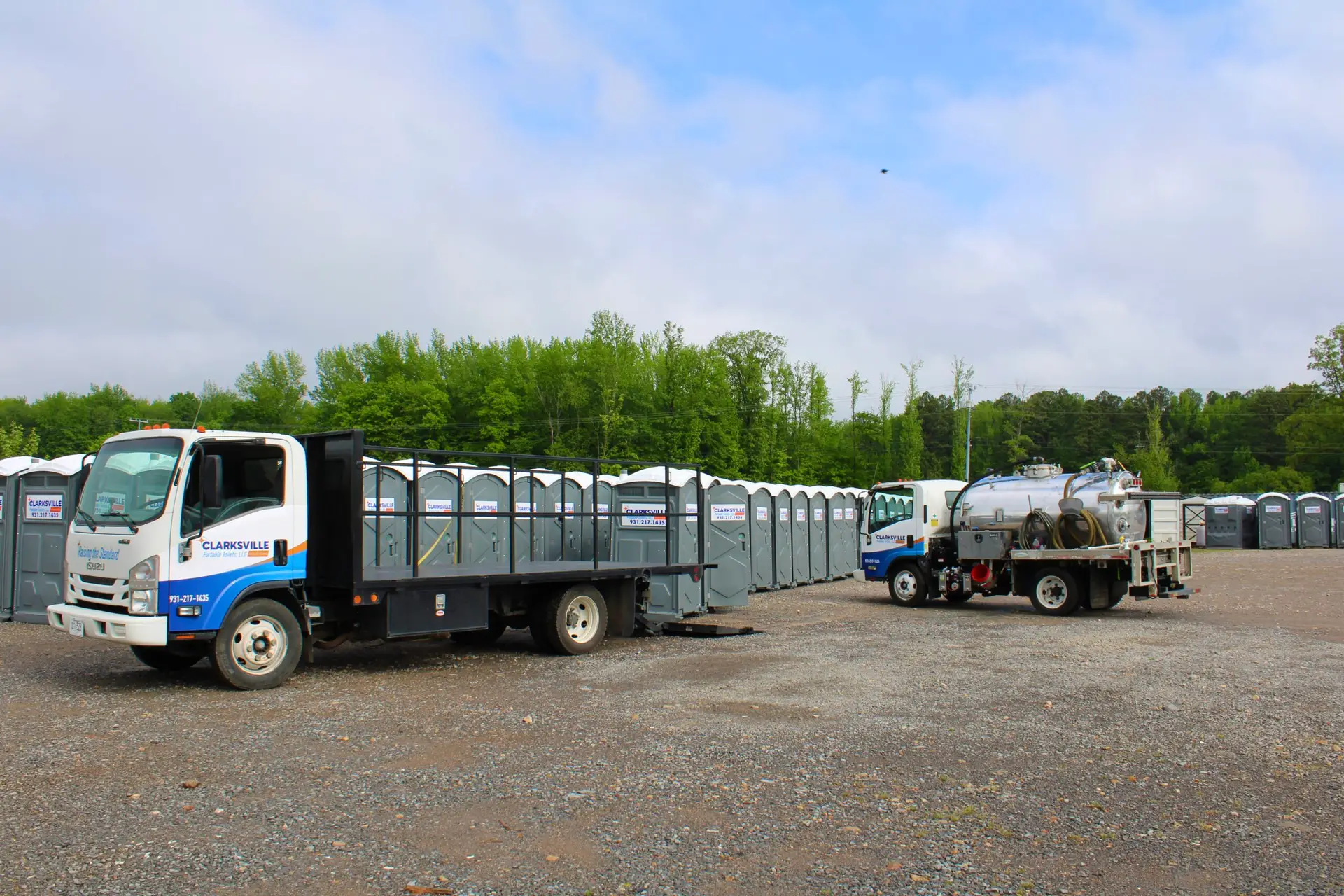 Clarksville Portable Toilets yard — clean, serviced units ready for delivery
